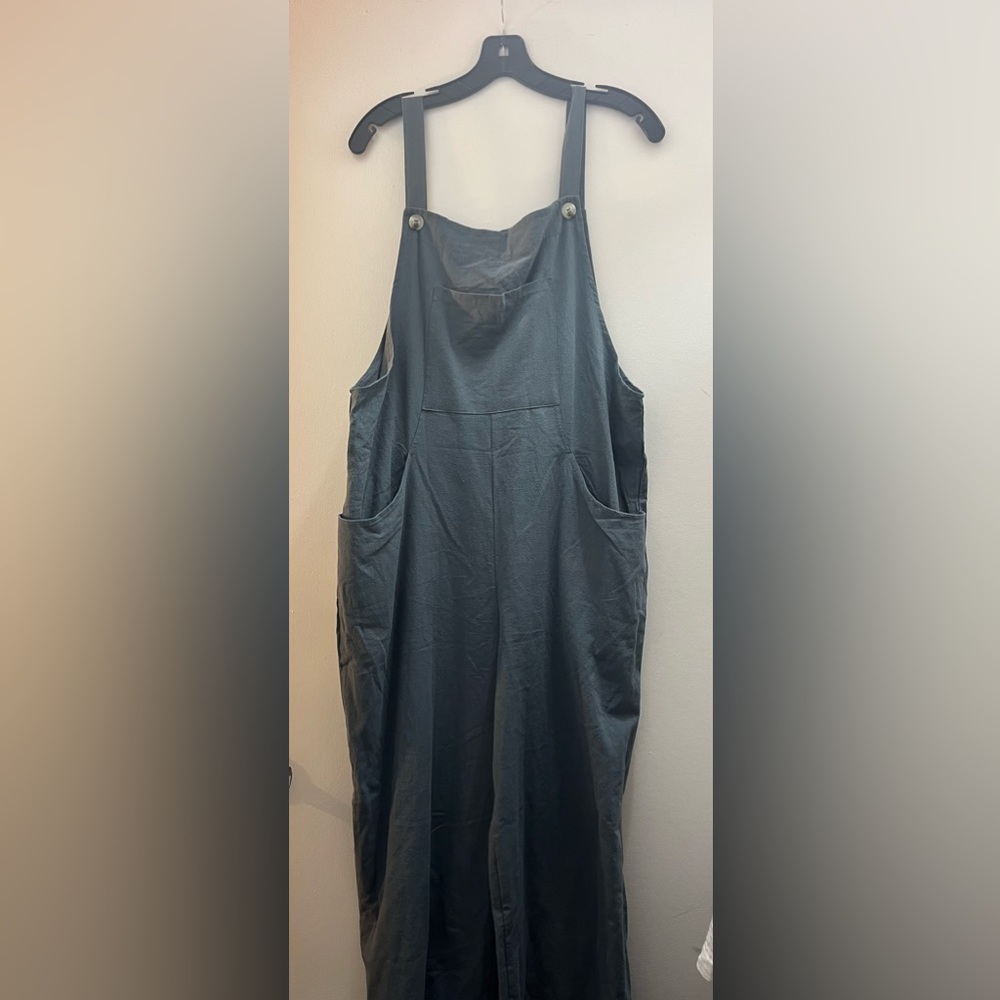 Women’s Bluish Gray Casual Loose Fit Wide Leg Jumpsuit With Adjustable Straps - Picture 6 of 11